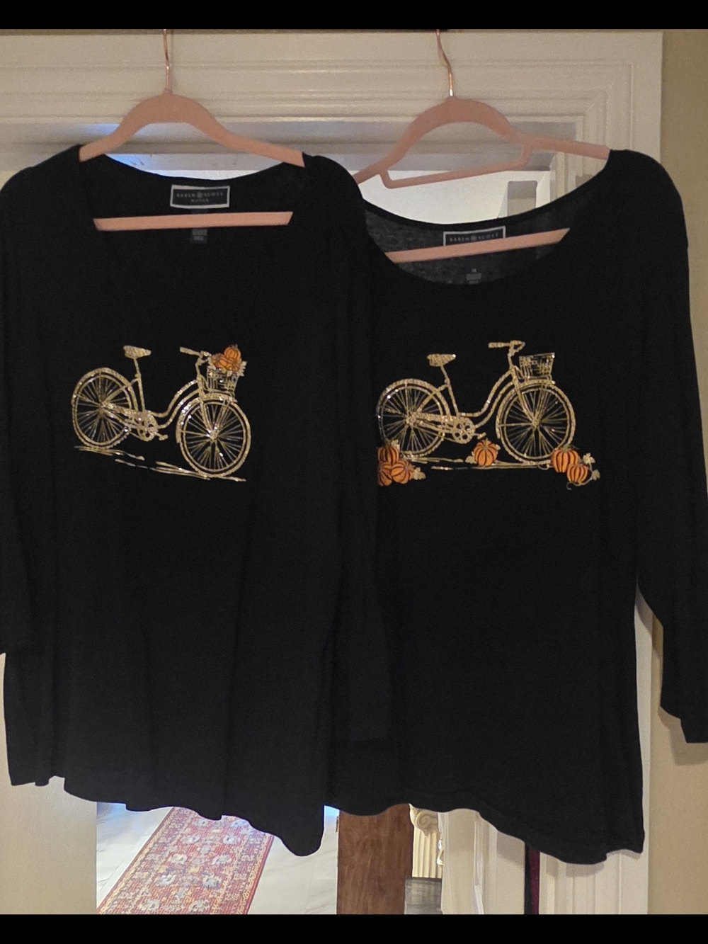 Halloween Black Bicycle Graphic 3/4 Length Sleeve Top 100% cotton